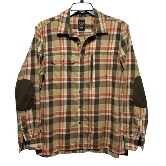 ATG by Wrangler- Brown Plaid Button Down Elbow Patch Outdoor Shirt- Sz. L - Picture 1 of 11